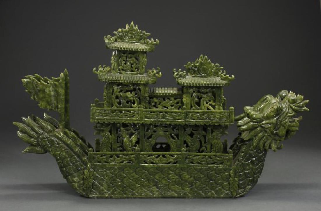 LARGE CHINESE SPINACH GREEN JADE-LIKE BOAT (1 of 2)