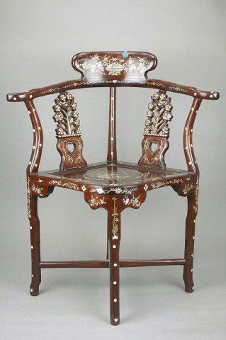 CHINESE CORNER CHAIR WITH MOTHER OF PEARL IN-LAY: H: 34 3/4 in.