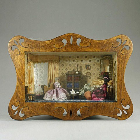 DIORAMA OF TWO LADIES IN THE PARLOR ROOM: L: 9 3/4 in. x H: 6 3/4 in.