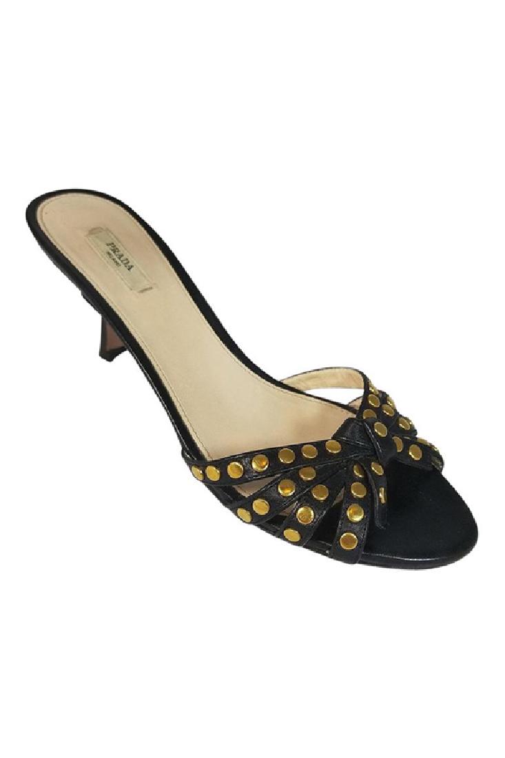 Prada Black Leather Biker Heels Sandals (7.5/37.5) (1 of 8)