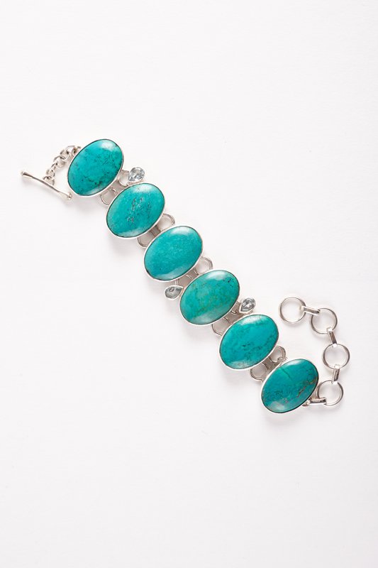 Sterling Silver & Genuine Turquoise & Topaz Bracelet (1 of 5)