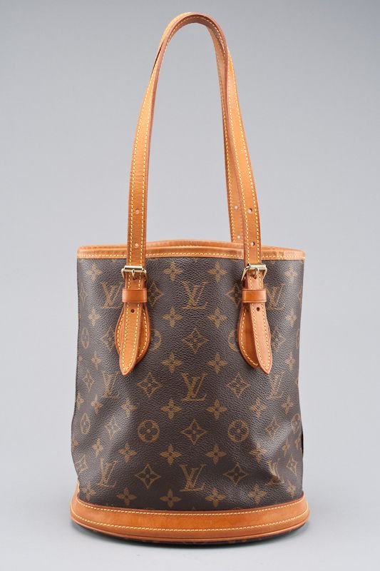 Louis Vuitton Monogram Canvas Petite Bucket Bag: Designer: Louis Vuitton Material: Canvas and Leather