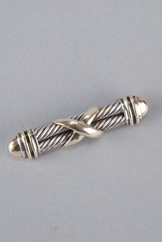 David Yurman Sterling Silver & Gold Tie Bar Pin: Product Description