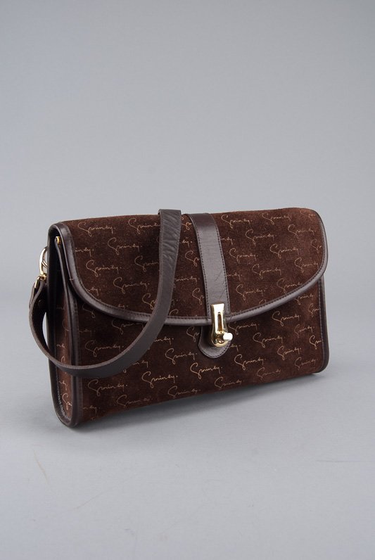 Givenchy Brown Suede Signature Shoulder Bag: Designer: Givenchy Style: Shoulder Bag, Everyday Bag Color: Brown and Tan Closure: Turn lock closure Strap: Leather strap, removable Hardware: Gold tone hardware Lining: Leather Lining