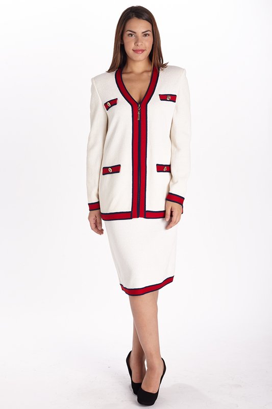 St John Knits White, Navy & Red Knit Skirt Suit (12) (1 of 3)