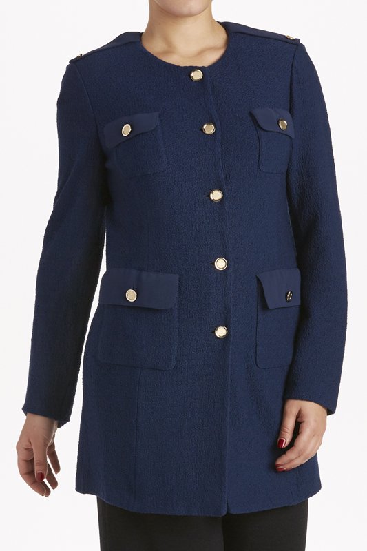 St John Knits Black Label Blue Novelty Knit Jacket (10) (1 of 1)