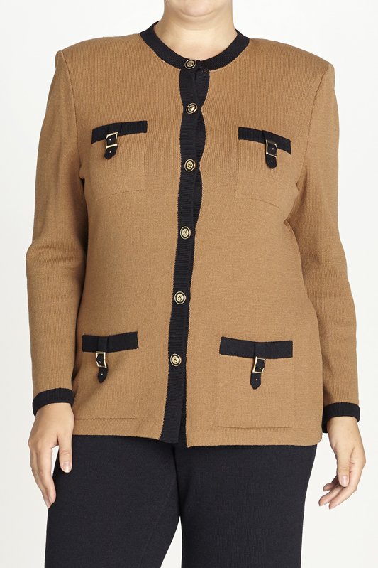 St John Knits Tan & Black Santana Knit Jacket (14) (1 of 1)