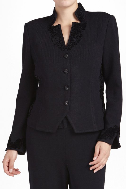 St John Knits Black Santana Jacket With Velvet Trim (6) (1 of 1)