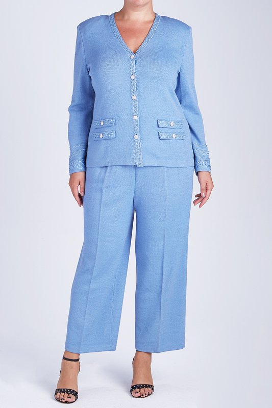 St John Knits Evening Blue Santana Jacket Pants 14 (1 of 1)