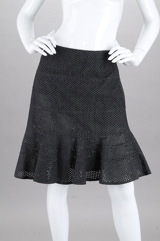 New Akris Black Denim Embroidered Skirt (10) (1 of 2)