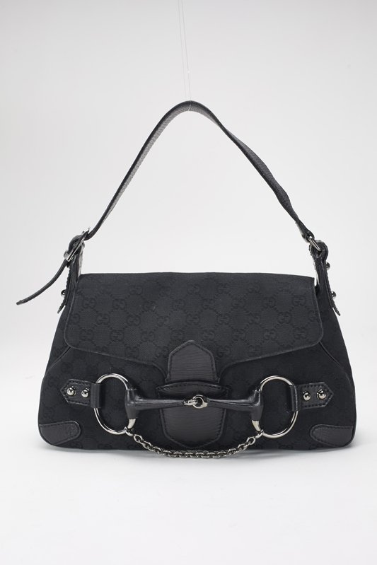 Gucci Black Monogram Horsebit Shoulder Bag (1 of 5)