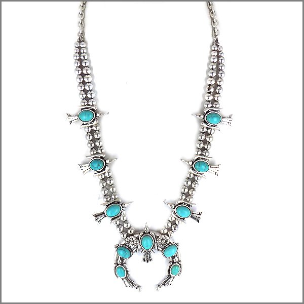 Dramatic Turquoise Bead Squash Blossom Navajo Necklace (1 of 1)