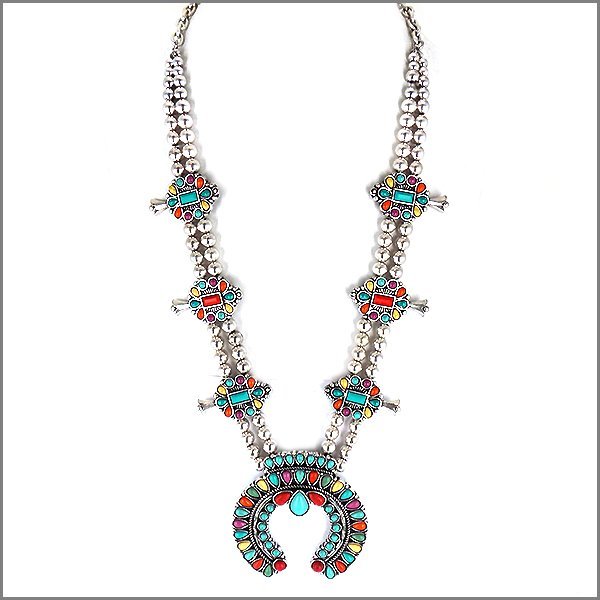 Dramatic Multi Bead Squash Blossom Navajo Necklace (1 of 1)