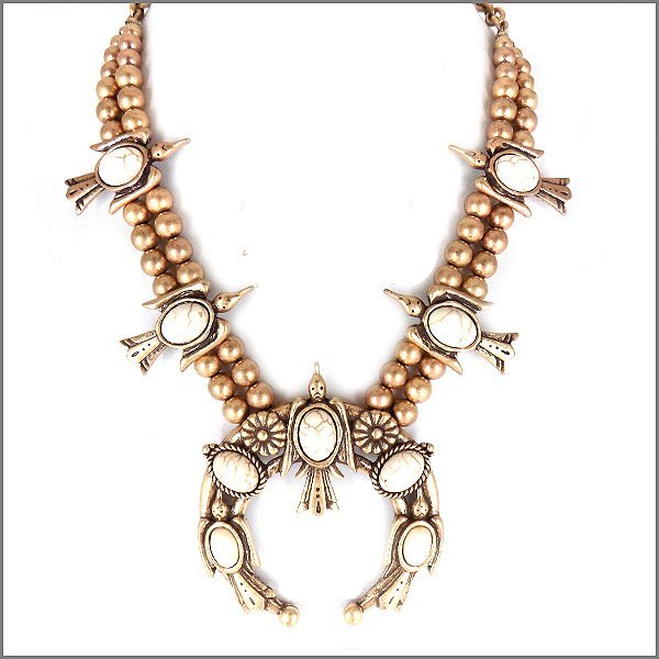Dramatic Champagne Bead Squash Blossom Navajo Necklace (1 of 1)
