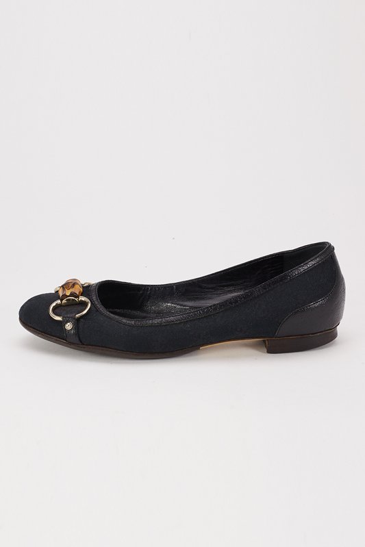 Gucci Black Canvas Flats with Bamboo Accent (6.5) (1 of 4)