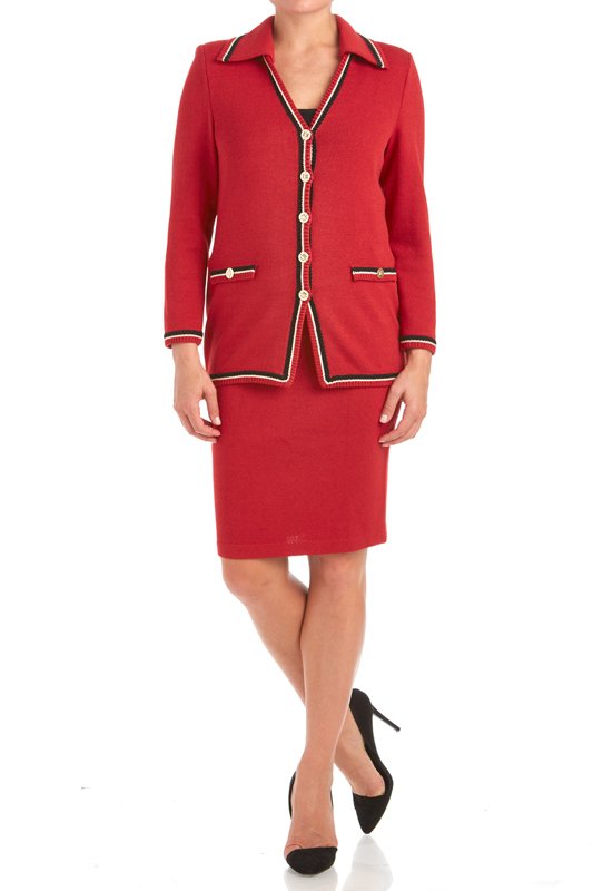 St John Knits Collection Red Santana Knit Skirt Suit (1 of 2)