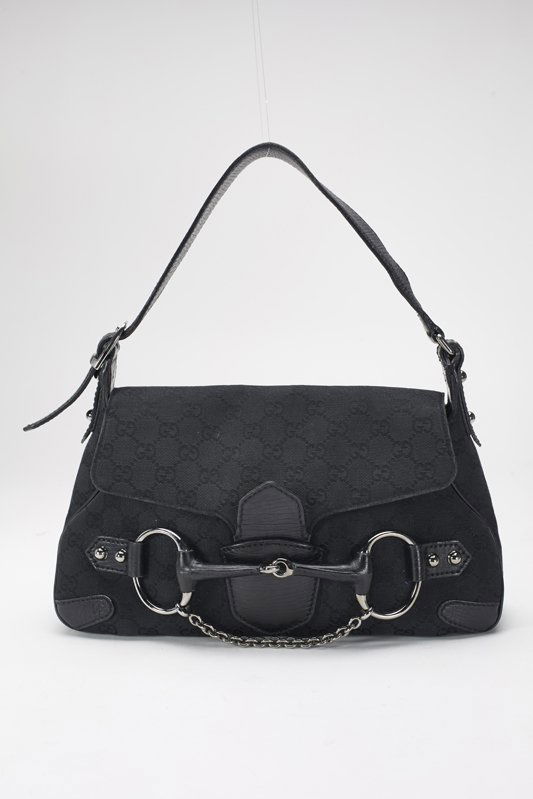 Gucci Black Monogram Horsebit Shoulder Bag (1 of 5)