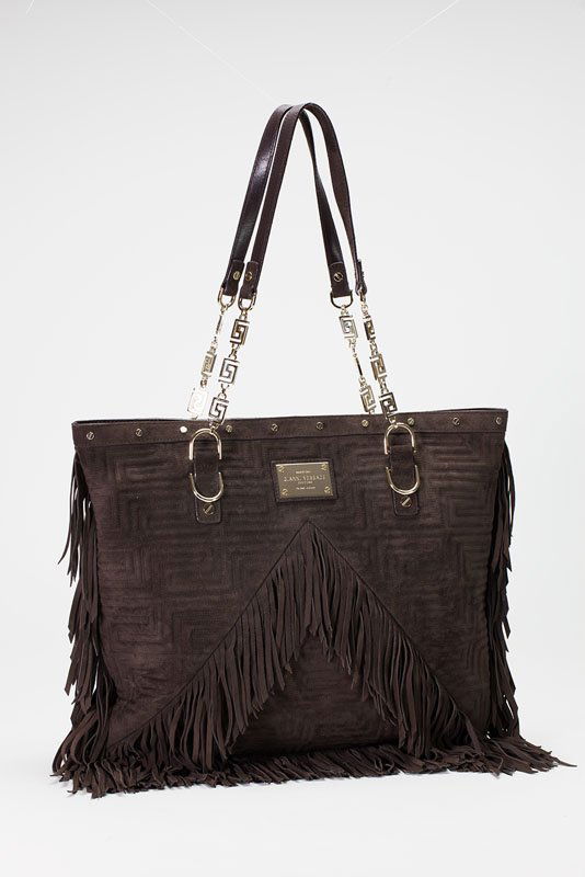 Versace Brown Suede Fringe Tote Bag (1 of 7)
