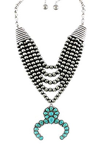 Tribal Squash Blossom Necklace & Earrings Set-Silver (1 of 3)