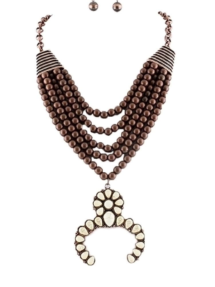 Tribal Squash Blossom Necklace & Earrings Set-Bronze (1 of 3)