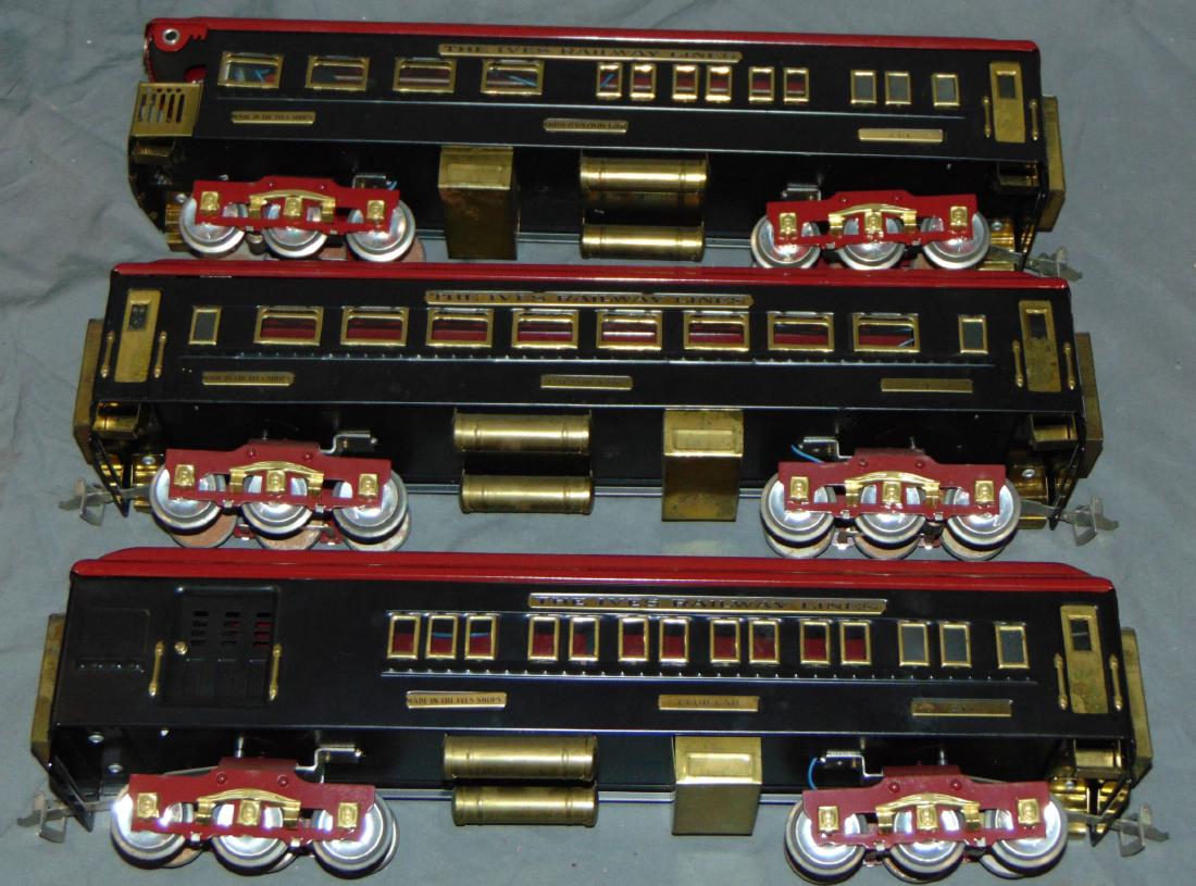 3 Ives Std Gauge Passenger Cars: Black and Red. Re-issues, Varney.