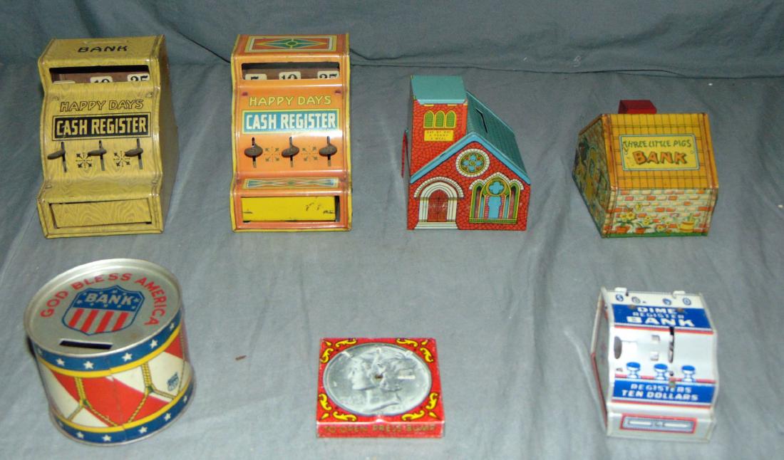Lot of Assorted Tin Litho J. Chein Coin Banks (1 of 3)