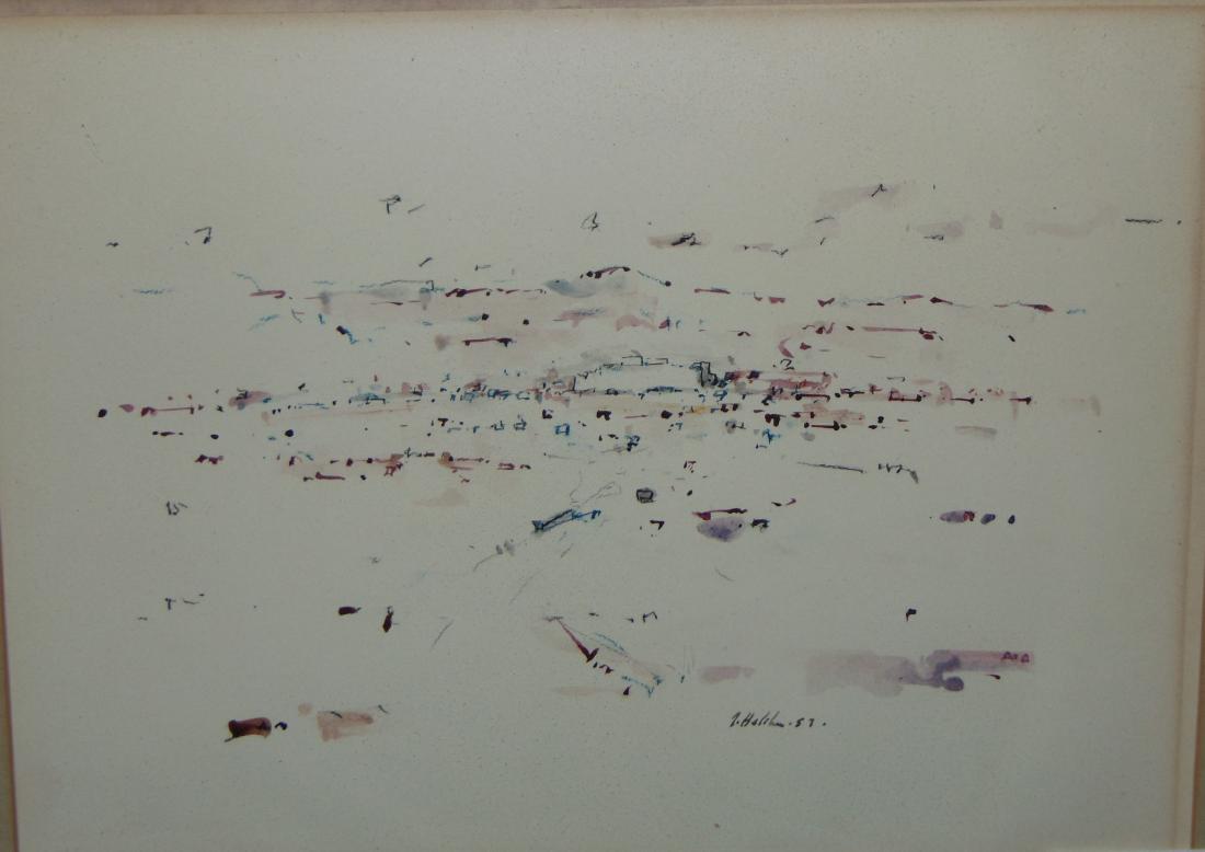 John Heliker. Drawing on Paper. "Attica": Drawing on peper, signed lower border - " J Heliker '57". Titled "Attica" Approx. 10" x14". Examine. Please Note: When bidding on items that are framed, please consider the frame a bonus as we are auc