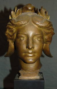 Evelyn Beatrice Longman (1874 - 1954) Bronze.: Bronze Bust. 9" tall without base. 15 1/2" tall with base. Signed.