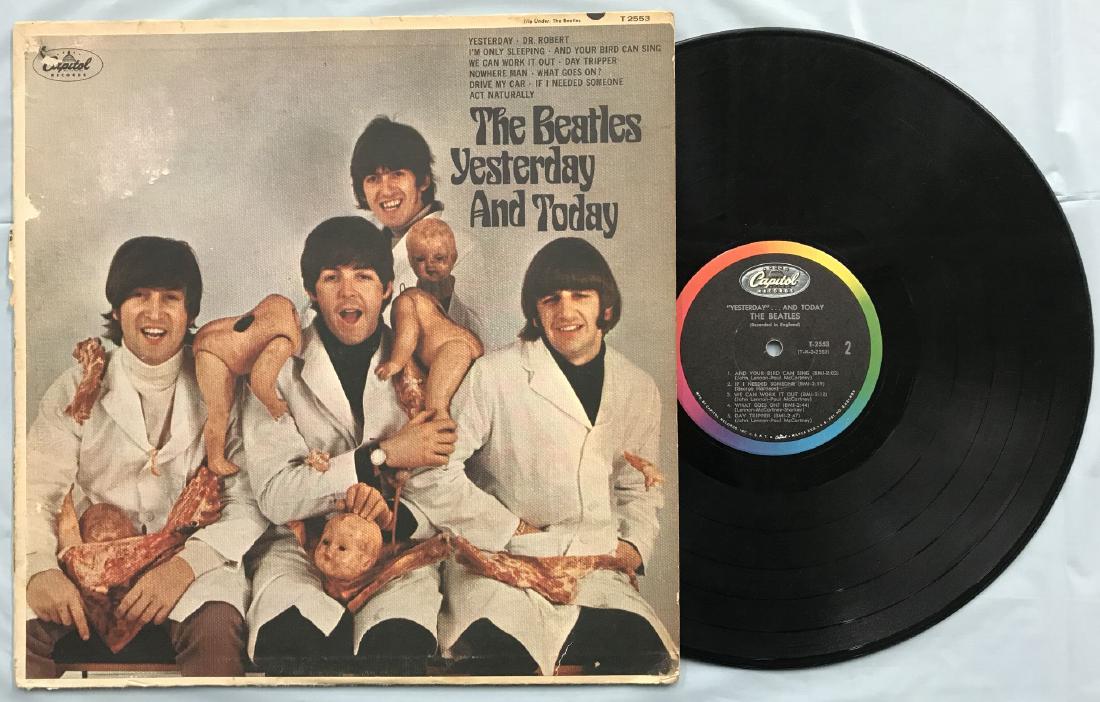 Beatles Yesterday & Today 3rd State Butcher Cover: Lot consists of a Beatles "Yesterday and Today" Third State "Butcher Cover" Mono LP (Capitol T 2553, 1966). Nicely peeled copy, however some light paper loss at the upper left area, and other light su