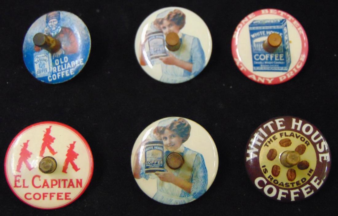 Lot of Six Coffee Advertising Twirl Tops. (1 of 4)