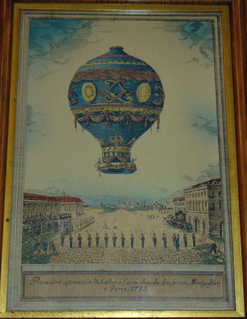 Balloon Flight. Colored Engraving. (1 of 3)