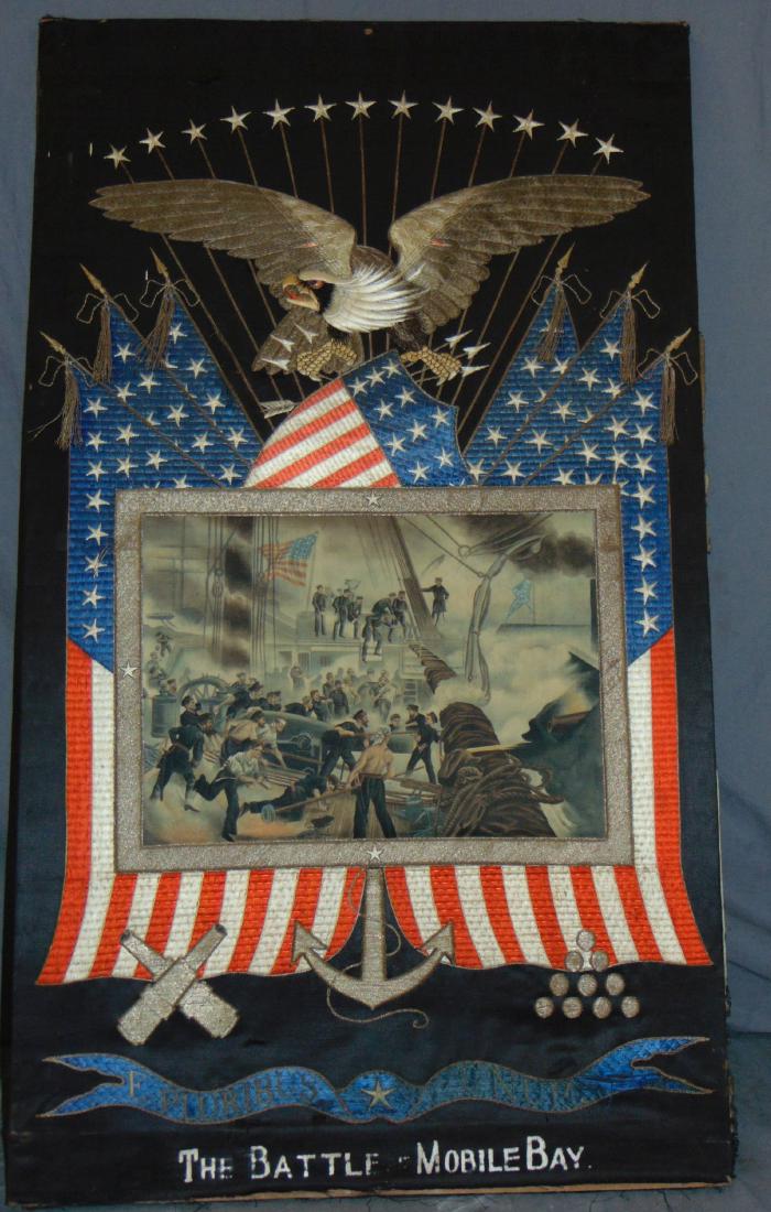 Civil War Hand Done Embroidery.: Battle of Mobile Bay. 26" x 45"