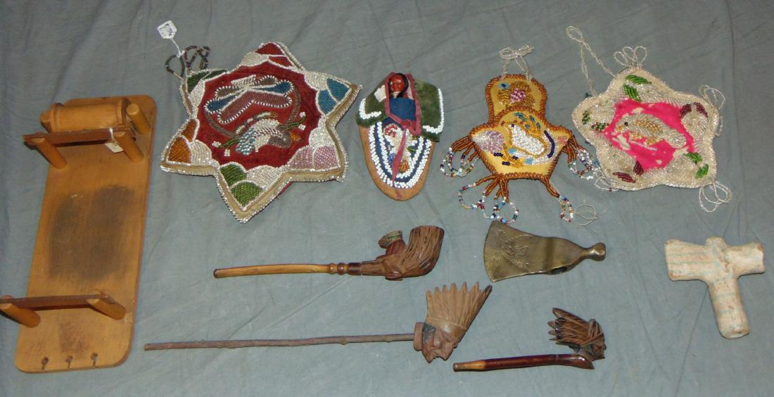 Native American Lot.: Includes Carved Pipes, beadwork etc.