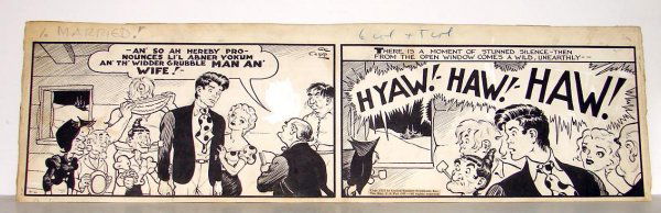 AL CAPP. LIL ABNER. ORIGINAL DAILY.: EARLY DAILY 9-6 1937 "MARRIED" 7" X 23". FROM THE CHANNING ESTATE.