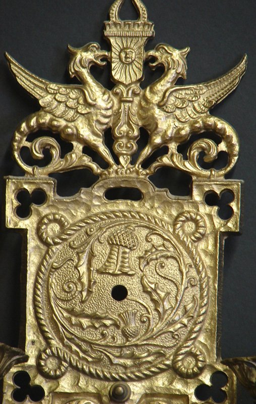 PAIR ANTIQUE BRONZE GRIFFON SCONCES - 2