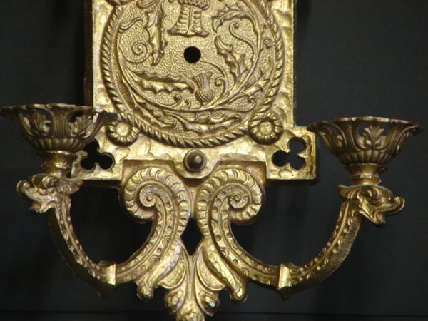 PAIR ANTIQUE BRONZE GRIFFON SCONCES - 3