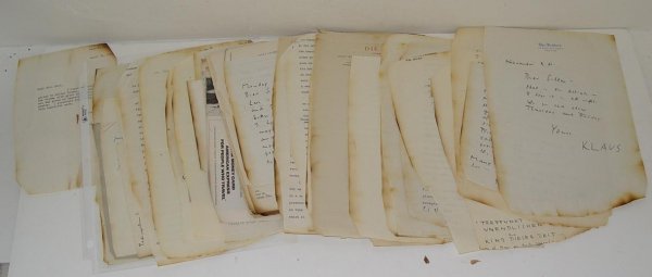 FROM THE SELDEN RODMAN ESTATE. T & K. MANN: FOLDER CONTAINS APPROX. 7 TYPED PAGES MANY SIGNED BY THOMAS MANN ALSO 2 HANDWRITTEN LETTERS. TOGETHER WITH 16 PAGES OR LETTERS HANDWRITTEN BY KLAUS MANN AND 21 PAGES OF TYPESCRIPT MANY SIGNED. ALSO AD