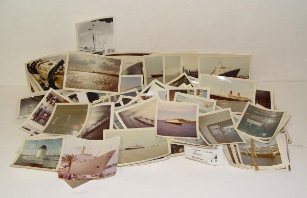 OCEAN LINER POLAROID PHOTOS: GREAT LOT OF POLAROID PHOTOS. MANY INCLUDED, MOSTLY IMAGES OF OCEAN LINERS, SHIP MODELS, AND VARIOUS VIEWS FROM ABOARD DIFFERENT SHIPS. EXAMINE.