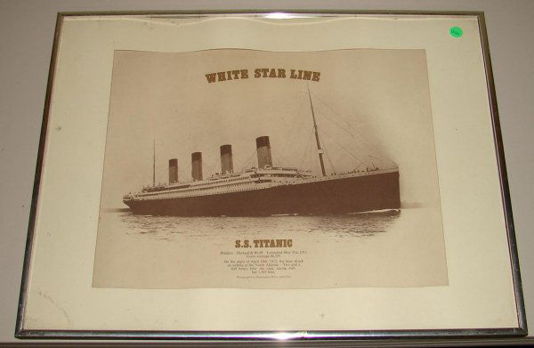 WHITE STAR LINE S.S. TITANTIC PHOTO: GREAT PHOTO OF THE "S.S. TITANTIC", WHITE STAR LINE. PHOTOGRAPHED IN SOUTHAMPTON WATER, APRIL 1912. PHOTO IS FRAMED AND MATTED. IMAGE SEEN IS APPROX. 17" X 13-1/2". MATTE IS WARPED, HOWEVER PHOTO APPE