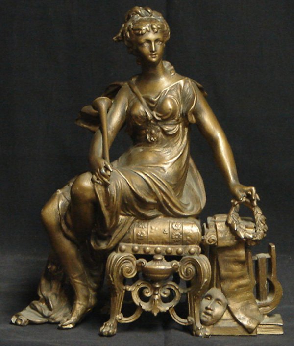 FINIAL FROM ANSONIA CLOCK: This is the sculpted bronze finial from a 19th Century Ansonia Clock. Marked "Ansonia Clock" on the back of the half doric column to the right of the stool. A model number "1022" appears on the back o