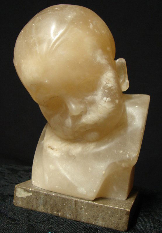 FRANCESCO POZZI SCULPTURE: A marble bust of an infant by Italian sculptor Francesco Pozzi. Measures approximately 10 inches tall. CONDITION: Very Good.