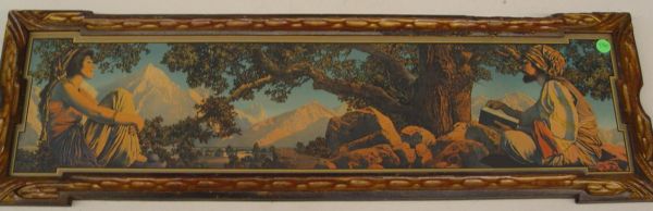 FRAMED MAXFIELD PARRISH PRINT: FRAMED PRINT. TITLED UNKNOWN. IMAGE APPROX. 29 1/2 X 7. LOWER RIGHT CORNER IS MARKED COPYRIGHT 1917 C.A. CRANE,CLEVELAND.