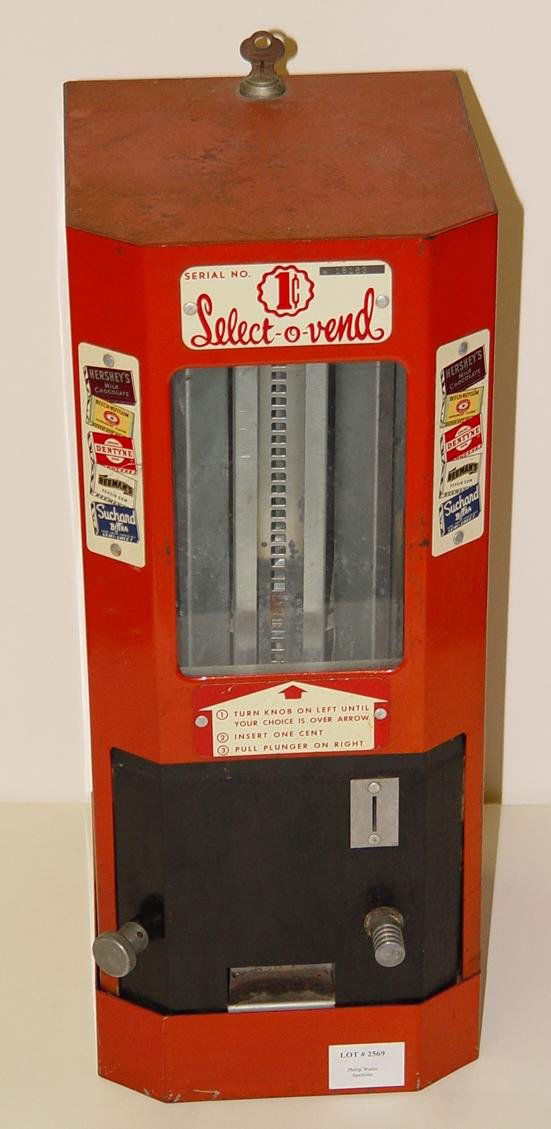 Vintage 5 Cent Candy Bar Vending Machine With Oct 27 2012 Echoes Antiques Auction Gallery Inc In Ny