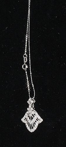 WHITE GOLD / DIAMOND NECKLACE: WHITE GOLD AND DIAMOND NECKLACE. FAN SHAPED PENDANT. PLEASE SEE IMAGES OR CALL FOR MORE DETAILS