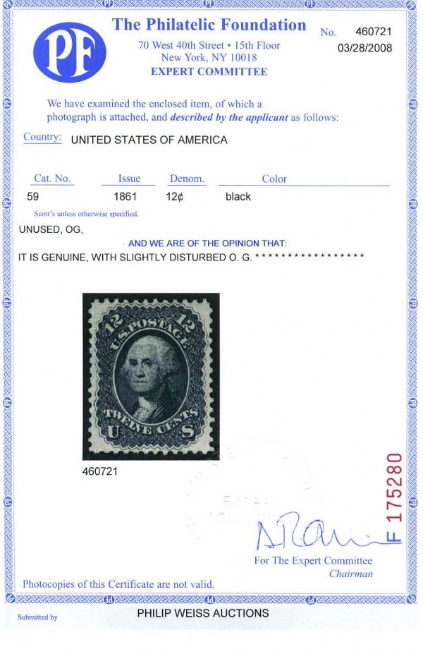 12c 1861 First Design, OG, Scott 59 (60-E6e) - 2