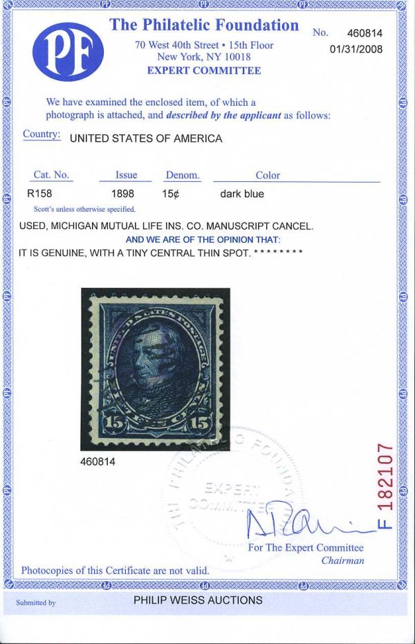 15c Mich. Mutual Provisional, Scott R158 - 2