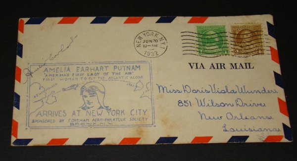 Ameila Earhart Signed Cover