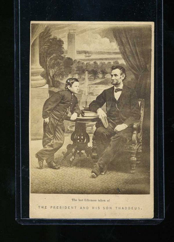ABRAHAM LINCOLN CDV: Listed as O-114 in Lincoln in photographs, no b/m. Nice CDV image of President Lincoln and his son Tad, taken by Alexander Gardner on February 5, 1865, as Gardner's Washington, D.C. studio. This varia