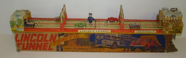 BOXED UNIQUE ART TIN LITHO LINCOLN TUNNEL