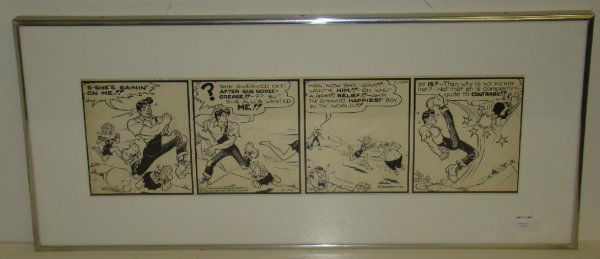 1949 LI'L ABNER COMIC STRIP DAILY AL CAPP: ORIGINAL " LI'L ABNER" COMIC STRIP DAILY BY AL CAPP. DATED 11-22-1949. DAILY FEATURES FOUR PANALS FEATURING LI'L ABNER, AND DAISY MAE. DONE IN INK. DAILY SIZE; 22 1/2" X 6 1/2". OVERALL SIZE; 28 3/4"